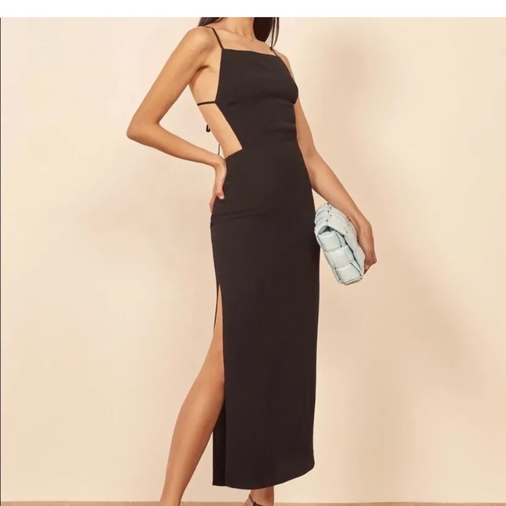 Reformation Houston Maxi Side Leg Slit Black Dress